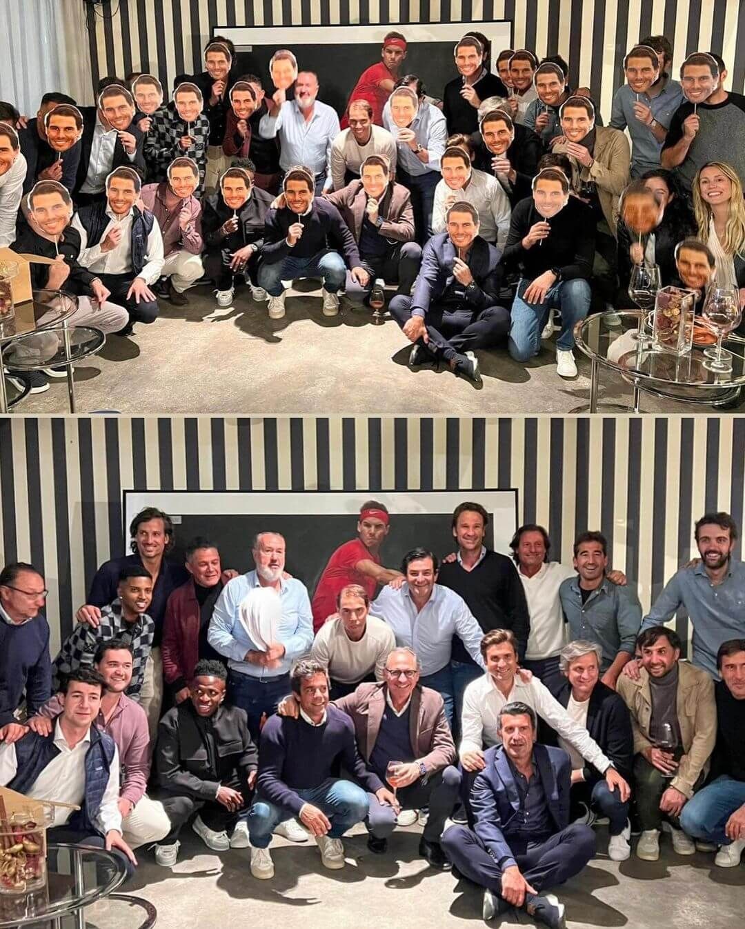  Rafa Nadal rodeado de jugadores del Real Madrid antes del Mutua Madrid Open (Instagram: @dr.angelma