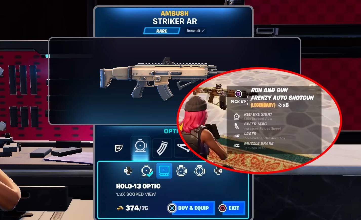  Un arma con todos los accesorios instalados en Fortnite