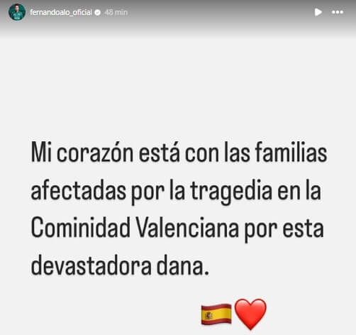 El mensaje de Fernando Alonso en redes sociales