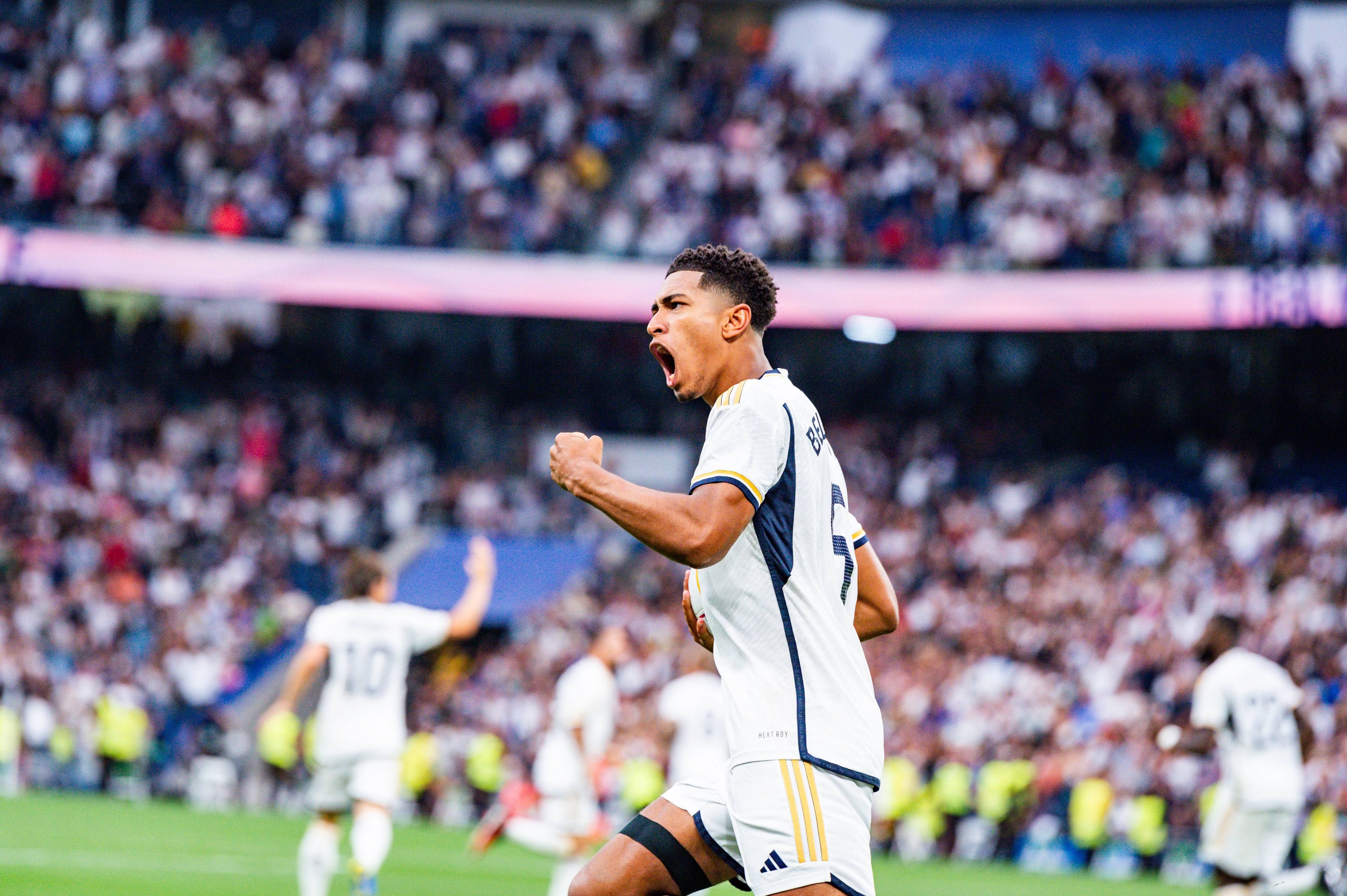 Jude Bellingham celebra un gol en el Bernabéu.