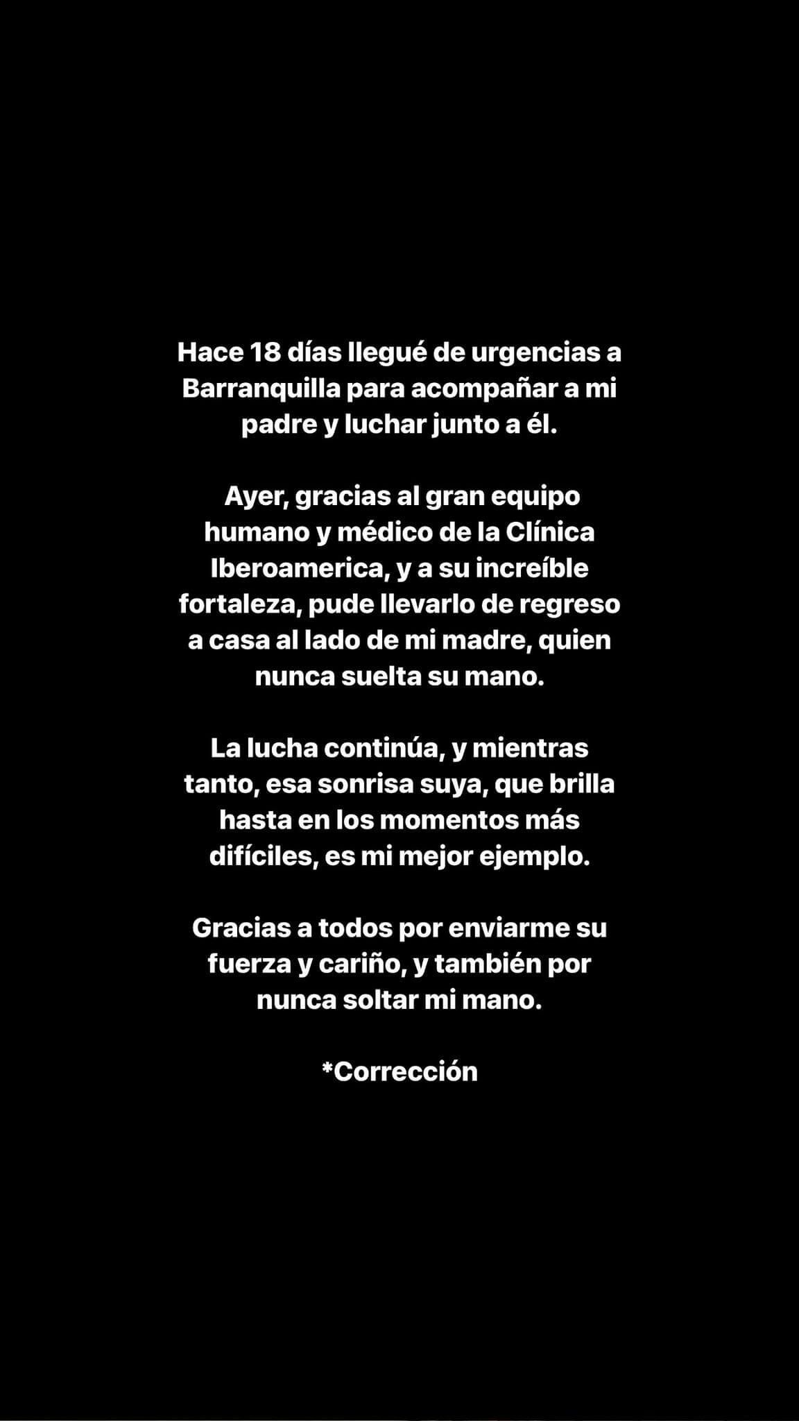 Shakira hablando del estado de salud de su padre (Instagram: @shakira)