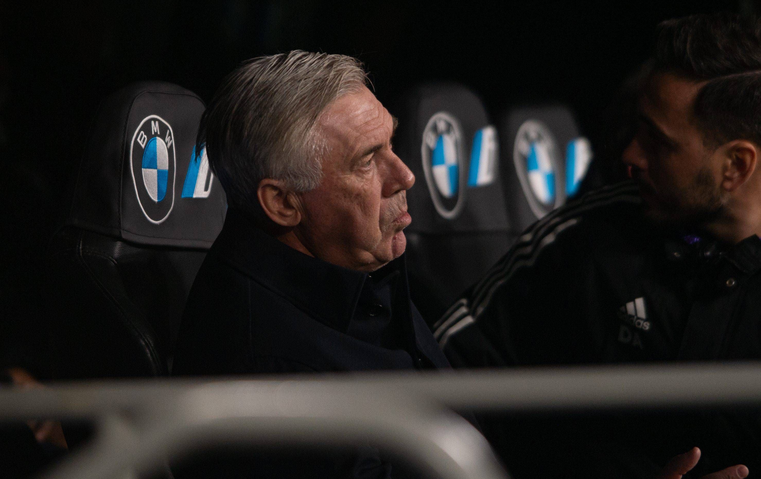 Ancelotti, en el banquillo del Santiago Brnabéu.