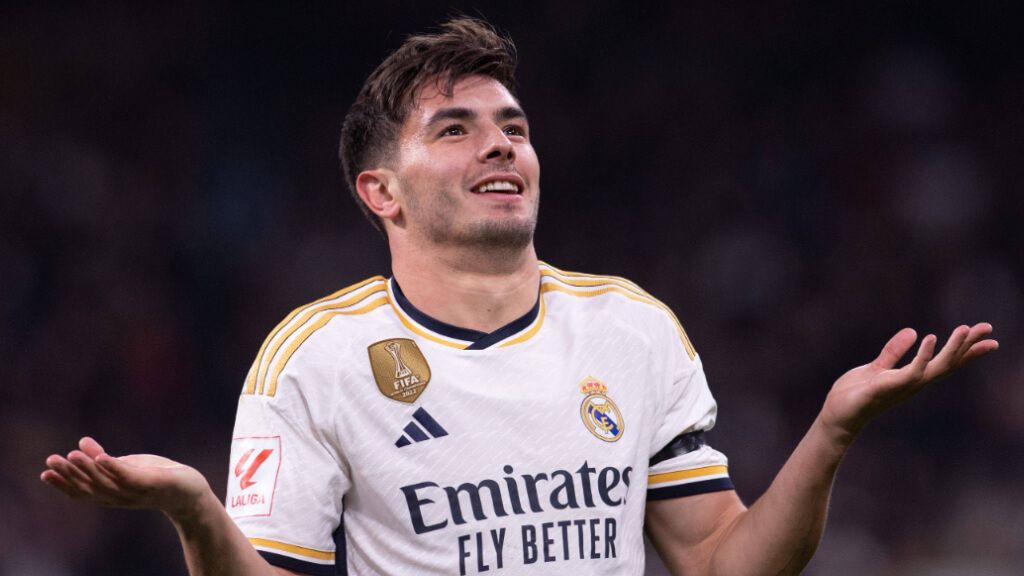 Brahim Díaz celebra un gol con el Madrid.