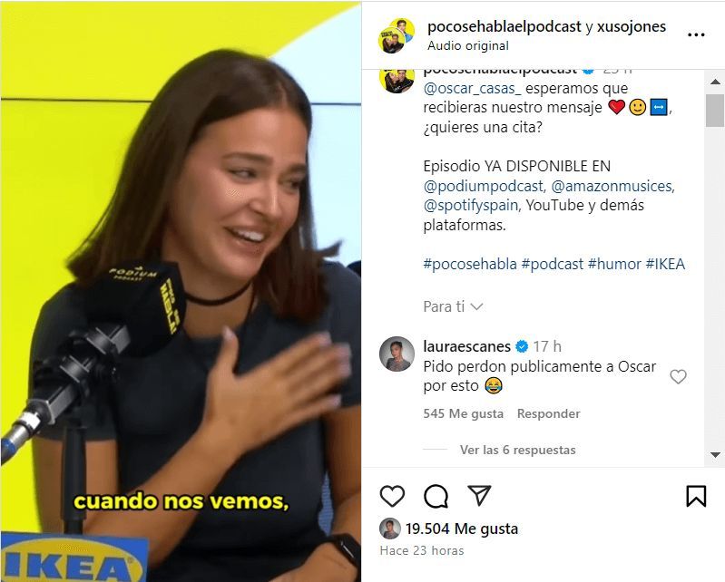  Laura Escanes y sus disculpas públicas a Óscar Casas (Instagram)