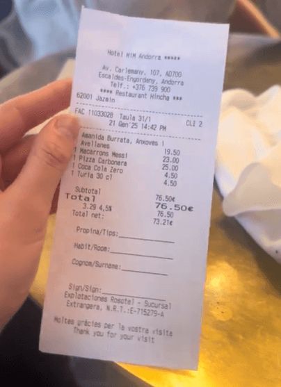  Carla Golu comparte el ticket de Hincha, el restaurante de Leo Messi (Tiktok)