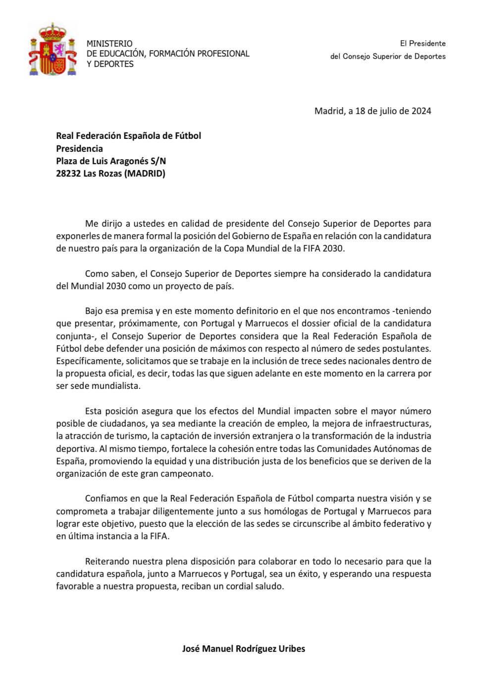 Carta José Manuel Rodríguez Uribes
