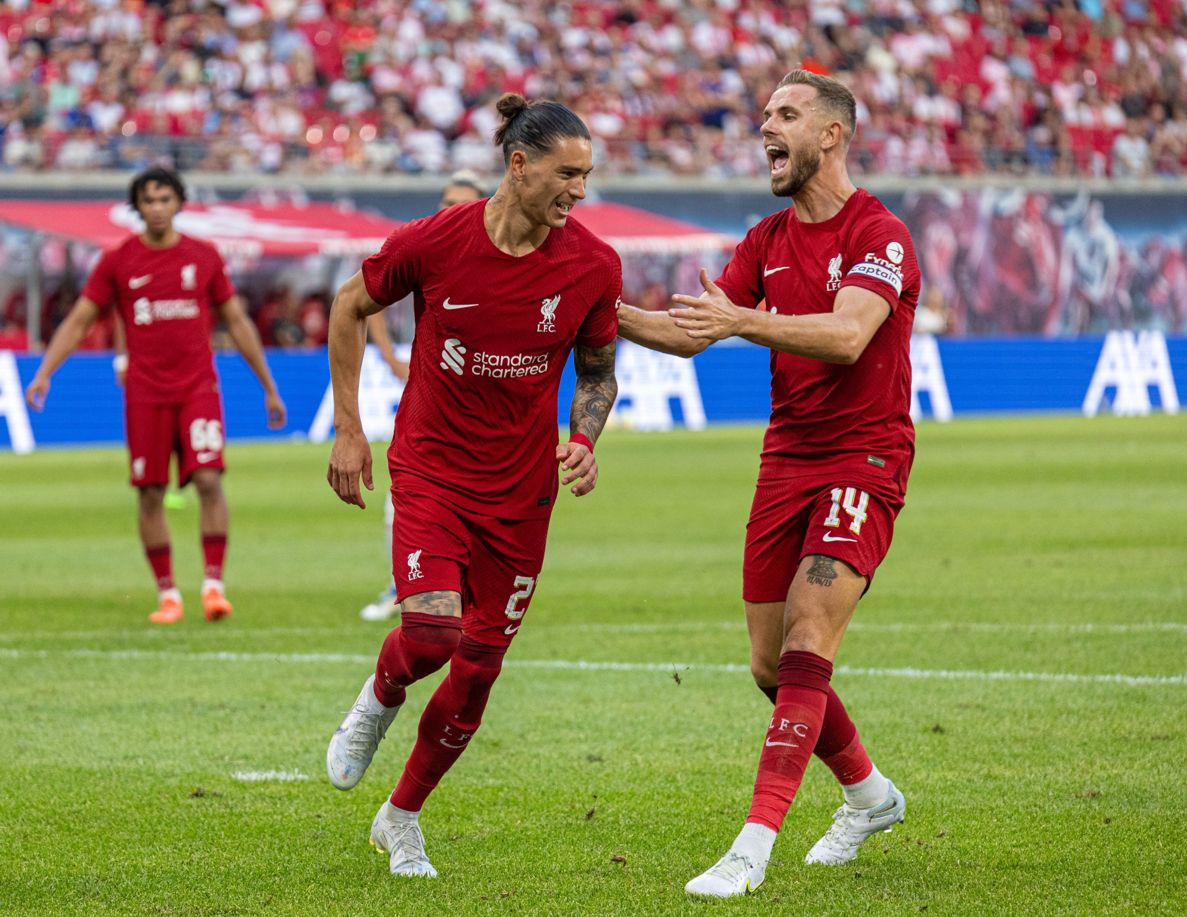  Darwin Núñez celebra un gol al Leipzig en pretemporada.