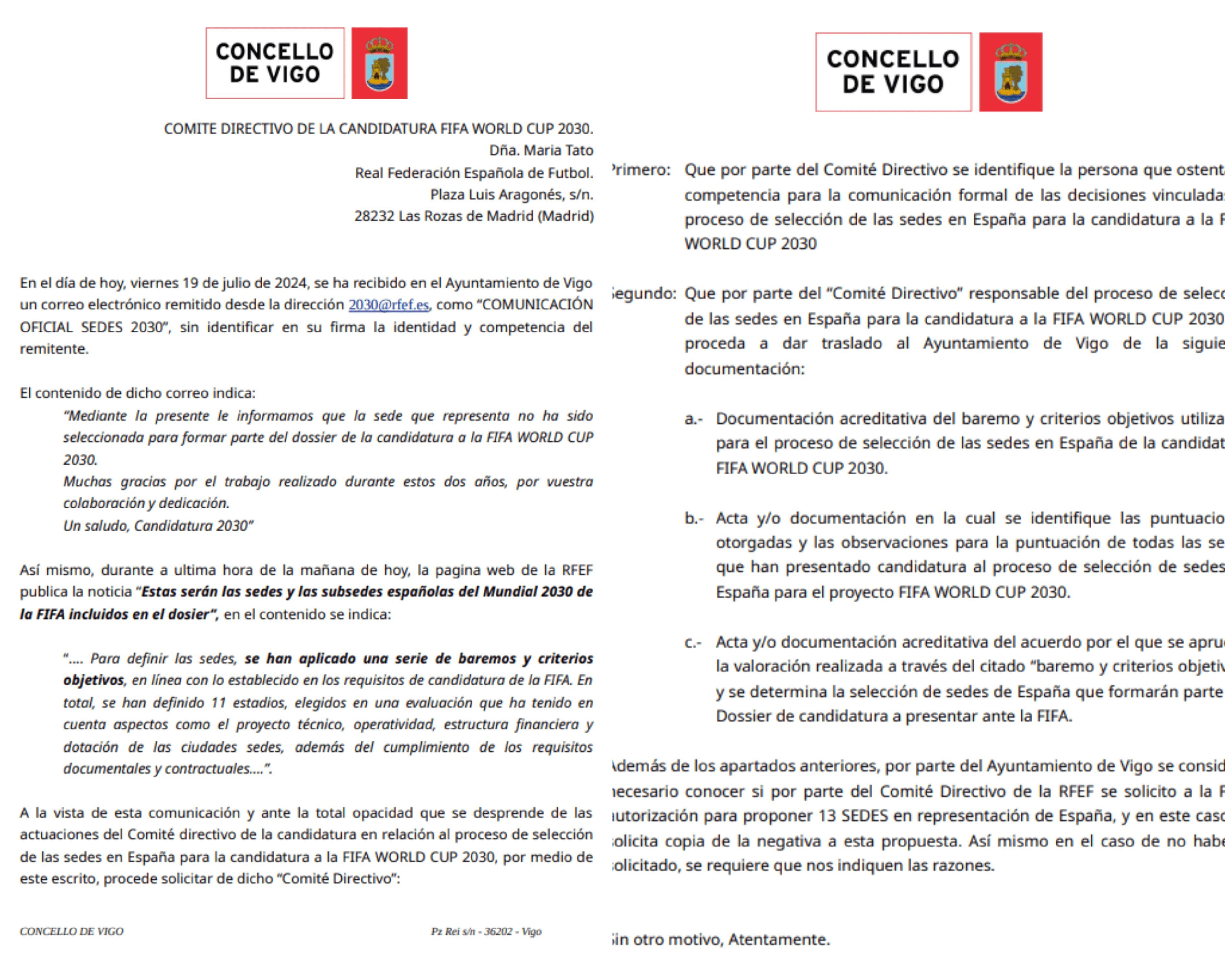  Carta del Concello de Vigo a la RFEF.