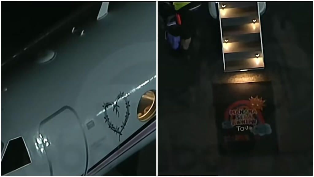  El avión de Karol G tras su aterrizaje en Los Ángeles (Captura de @abc7la).