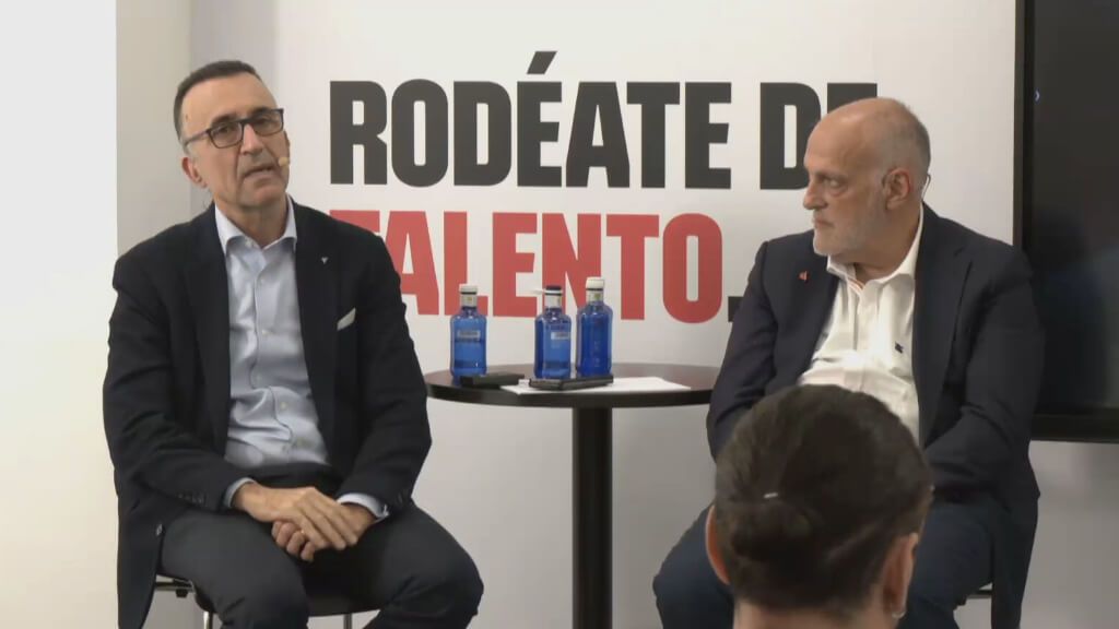  Javier Tebas y Javier Gómez, durante la rueda de prensa de LALIGA.