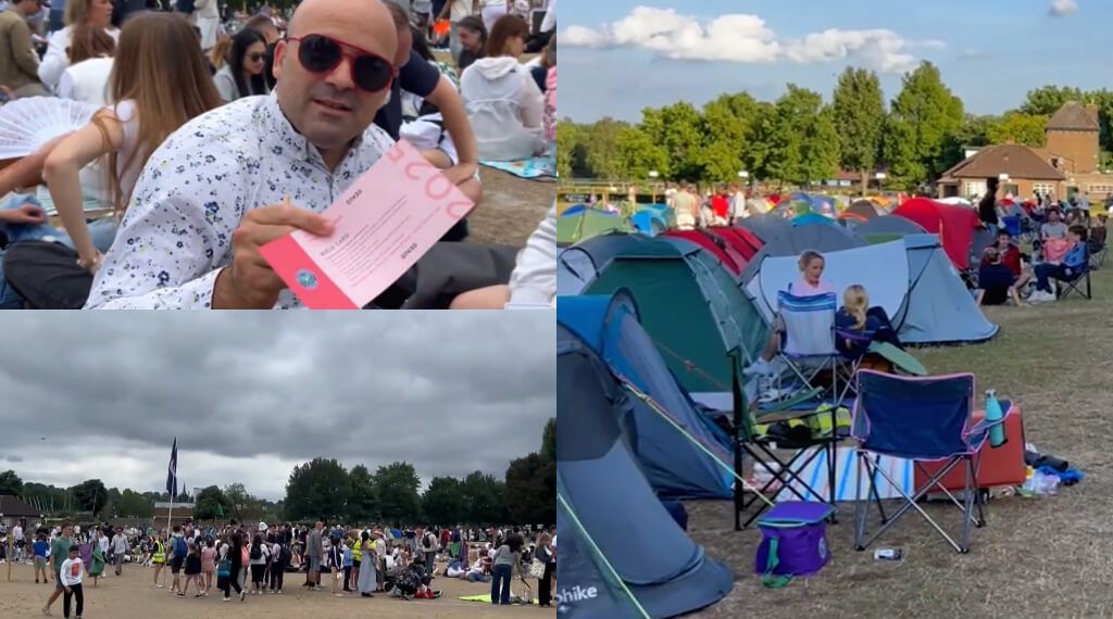 Aficionados hacen cola para conseguir una entrada en Wimbledon (Montaje: ElDesamrque)