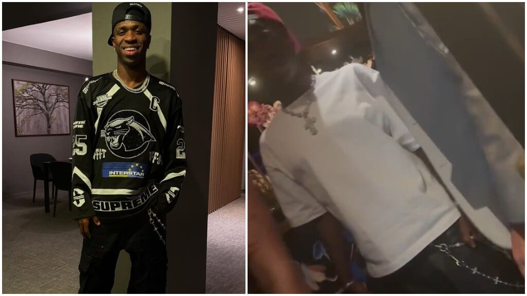  Vinicius llevaba en la cena el mismo pantalón que ya había mostrado hace unos días en sus redes