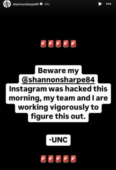  El comunicado de Shannon Sharpe (Instagram: @shannonsharpe84)