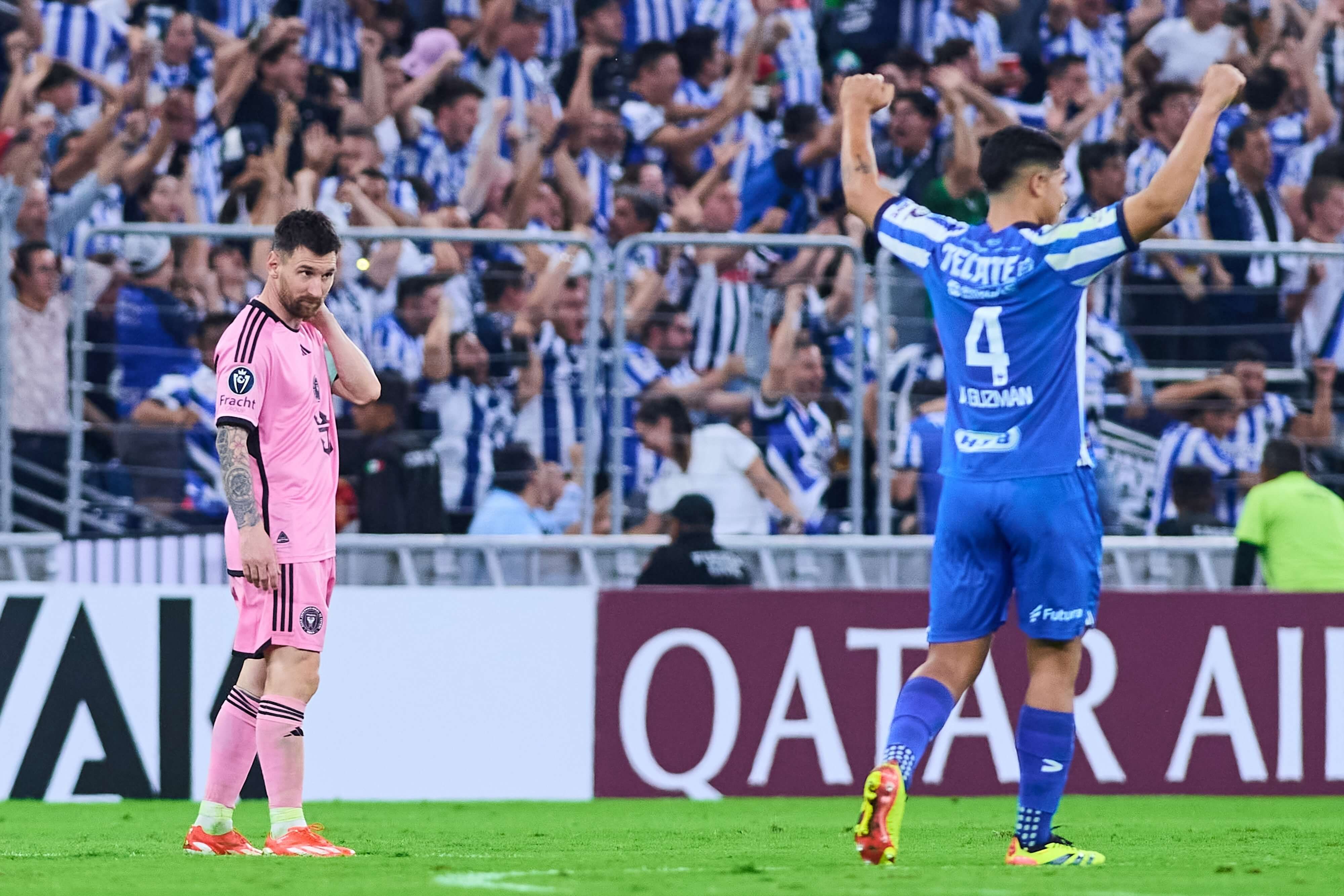 Messi se lamenta durante el partido entre Miami y Rayados de Monterrey en la Concachampions (foto: Rayados).