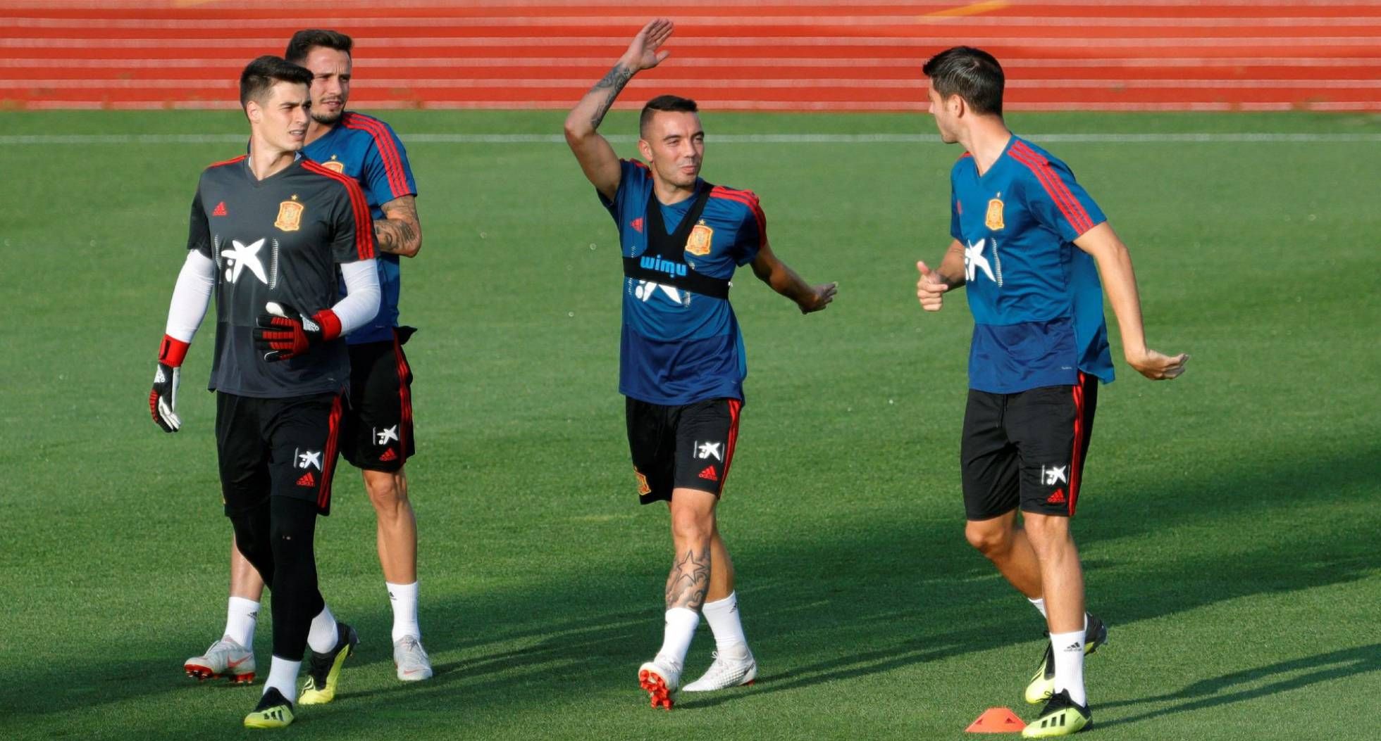 Iago Aspas, junto a Morata en un entrenamiento de la selección (Foto. Juanjo Martín/EFE).
