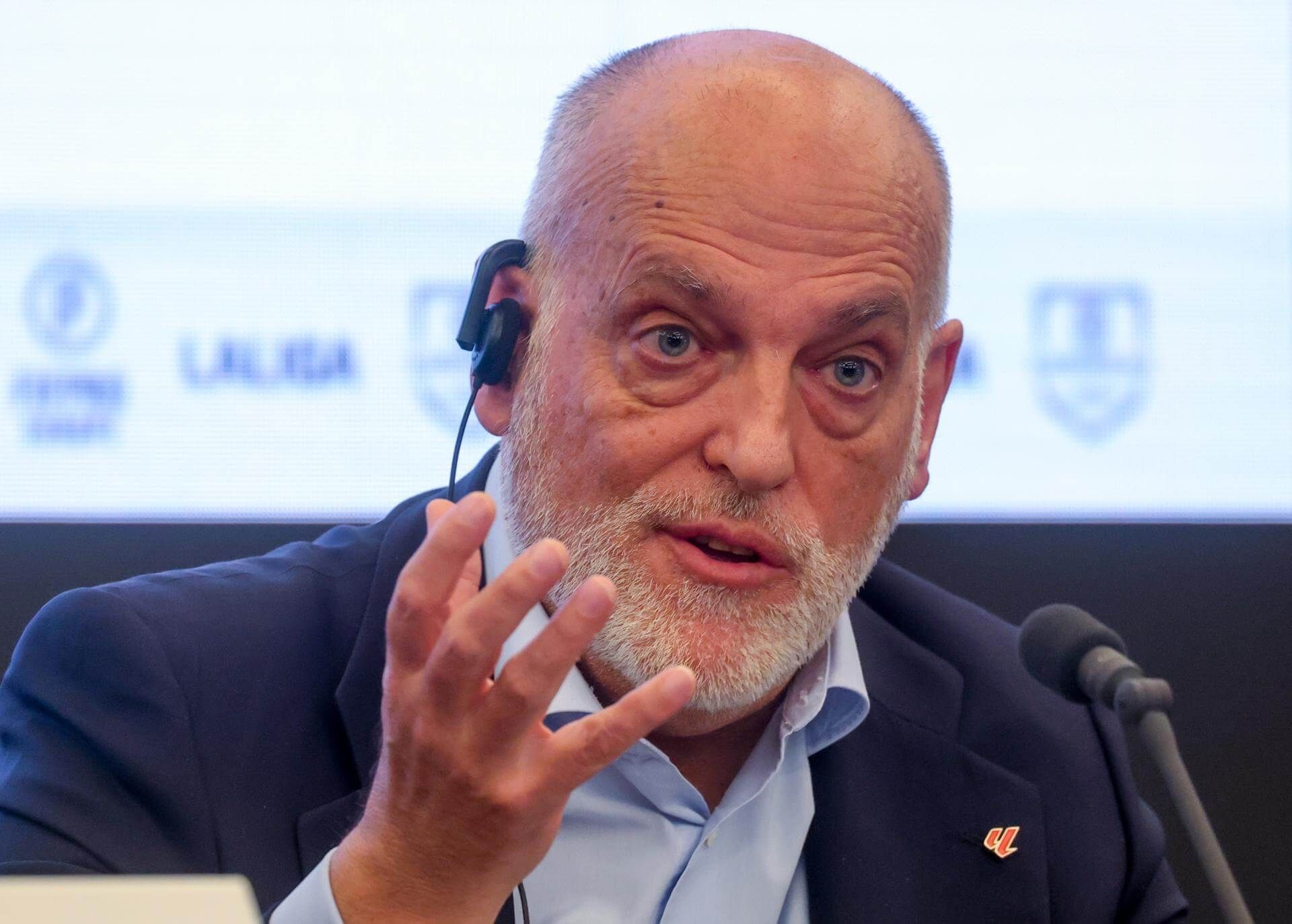  Javier Tebas, en la conferencia de Bruselas de las ligas europeas.