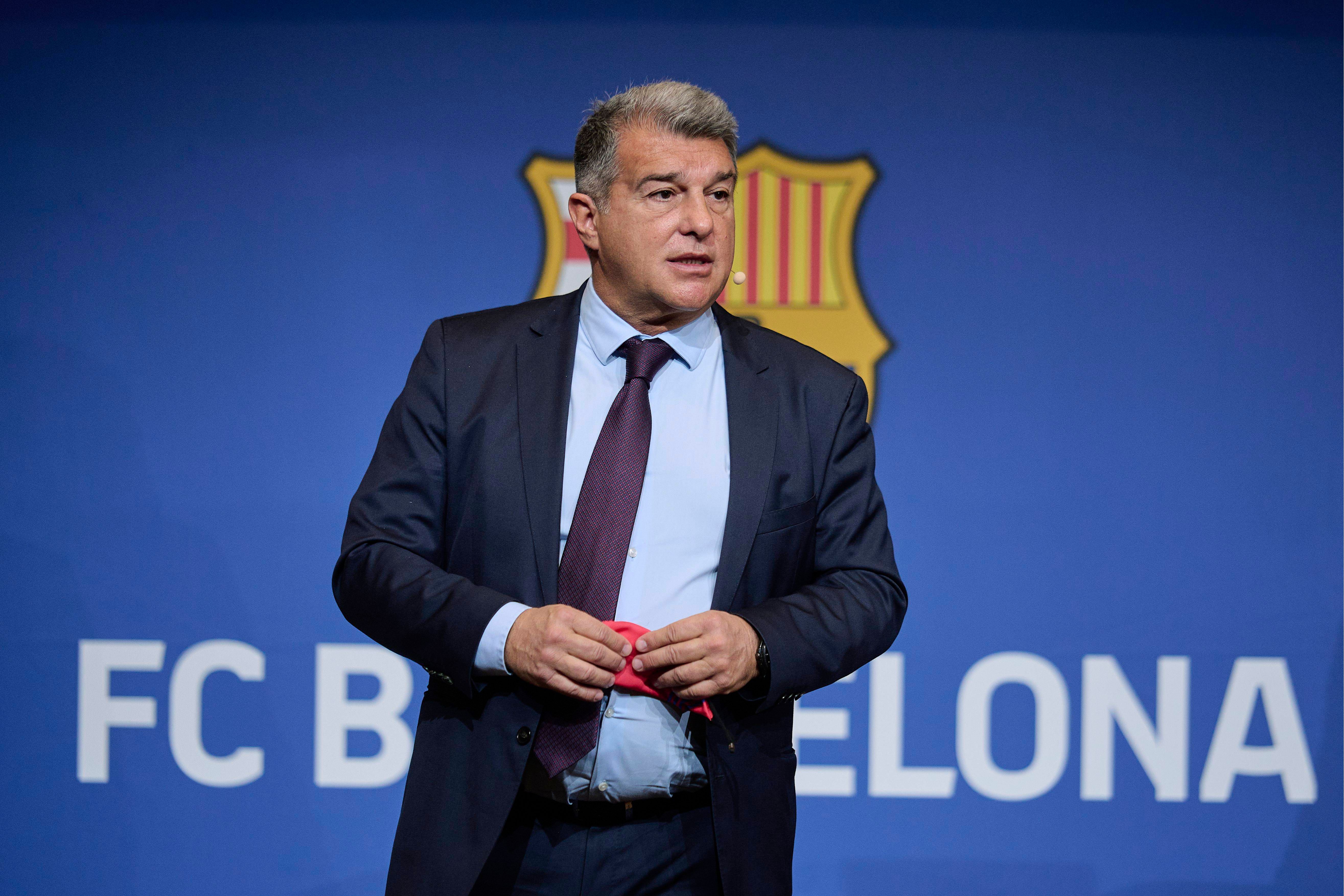  Joan Laporta, en una rueda de prensa del Barcelona.