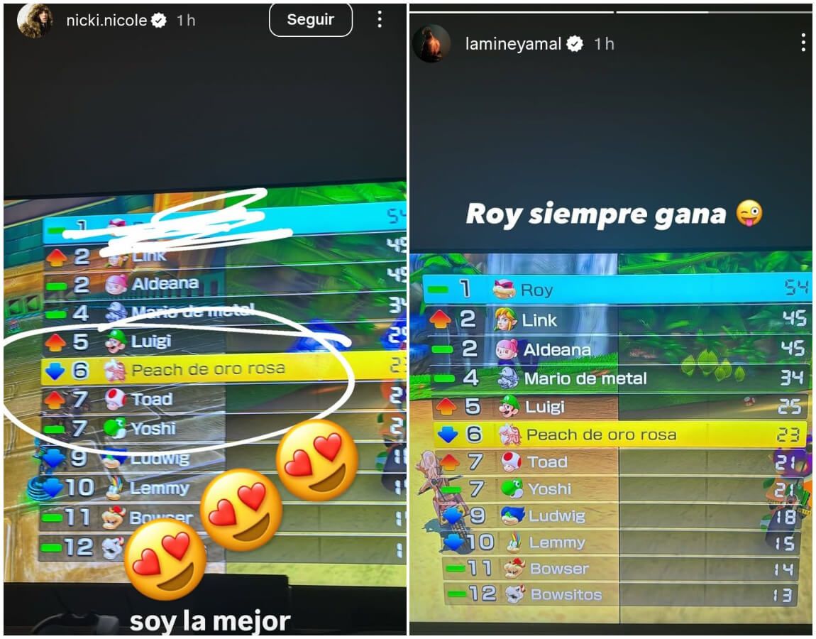  La partida de Lamine Yamal y Nicki Nicole al Super Mario Kart World