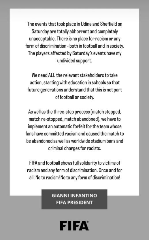 Las palabras de Infantino para acabar con el racismo (@FIFA)