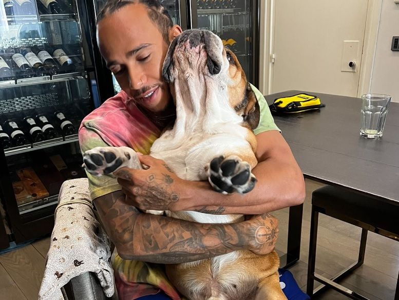  Hamilton y su perro Roscoe.