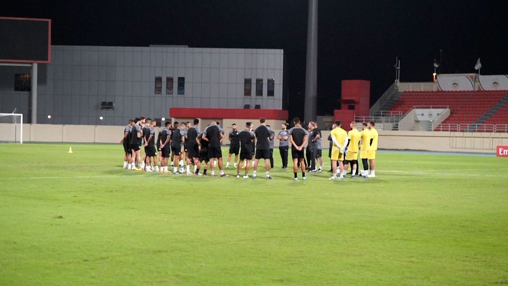La selección palestina, entrenando.
