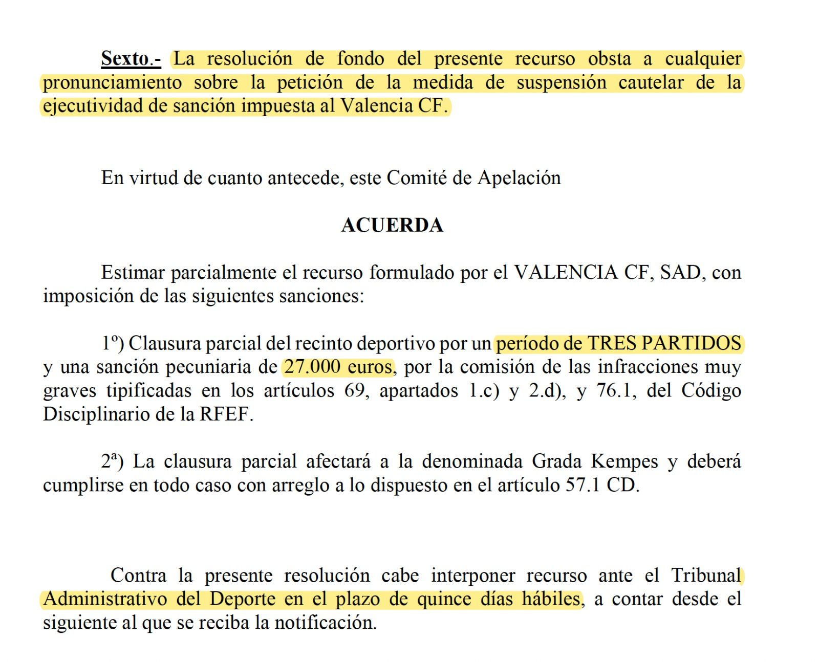 Respuesta de Apelación al Valencia CF.