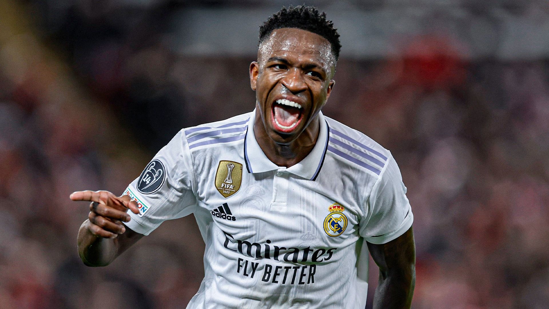 Vinícius celebra un gol en el Liverpool-Real Madrid (Foto: RM).