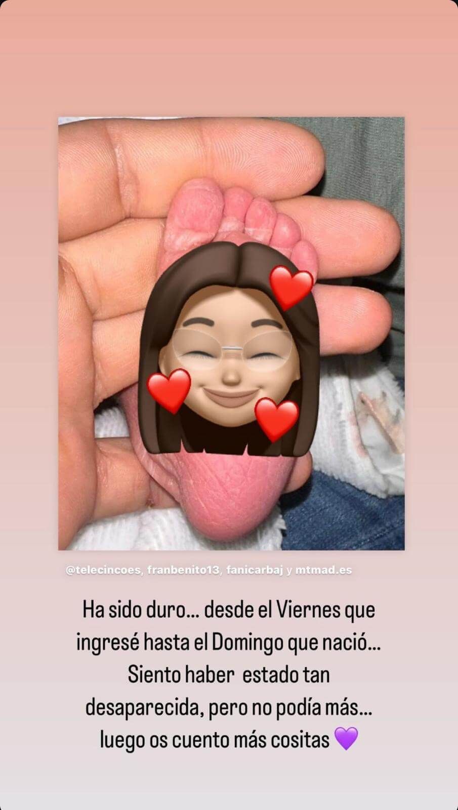 Fani Carbajo da la bienvenida a su hija victoria (Instagram: @fanicarbaj)
