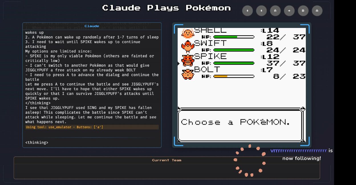  Claude muestra su cadena de pensamiento mientras juega a Pokémon Red.