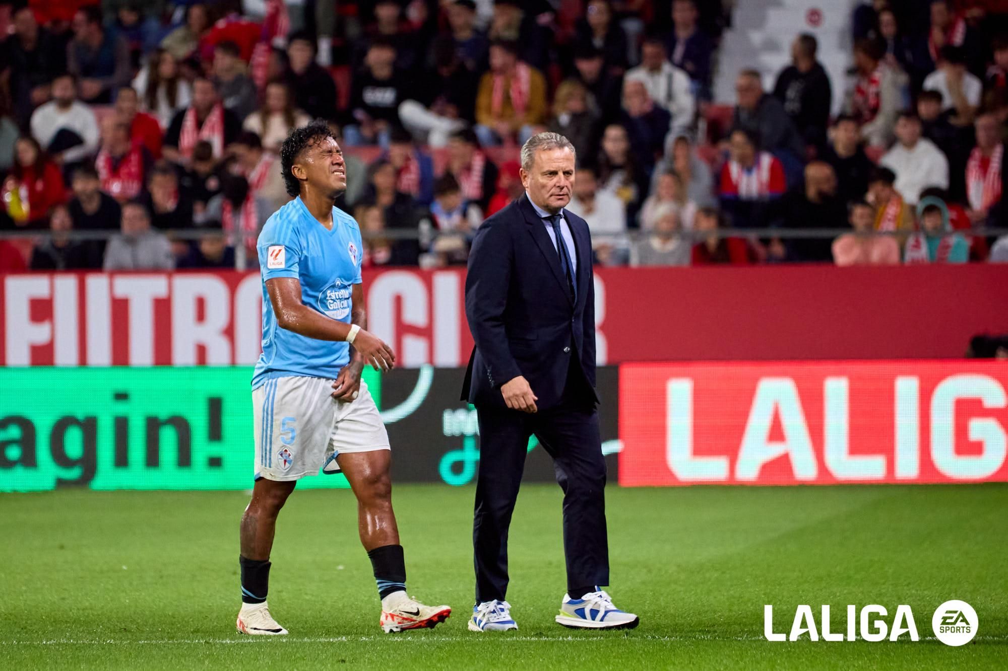 Renato Tapia tras hacerse daño en el Celta - Girona.