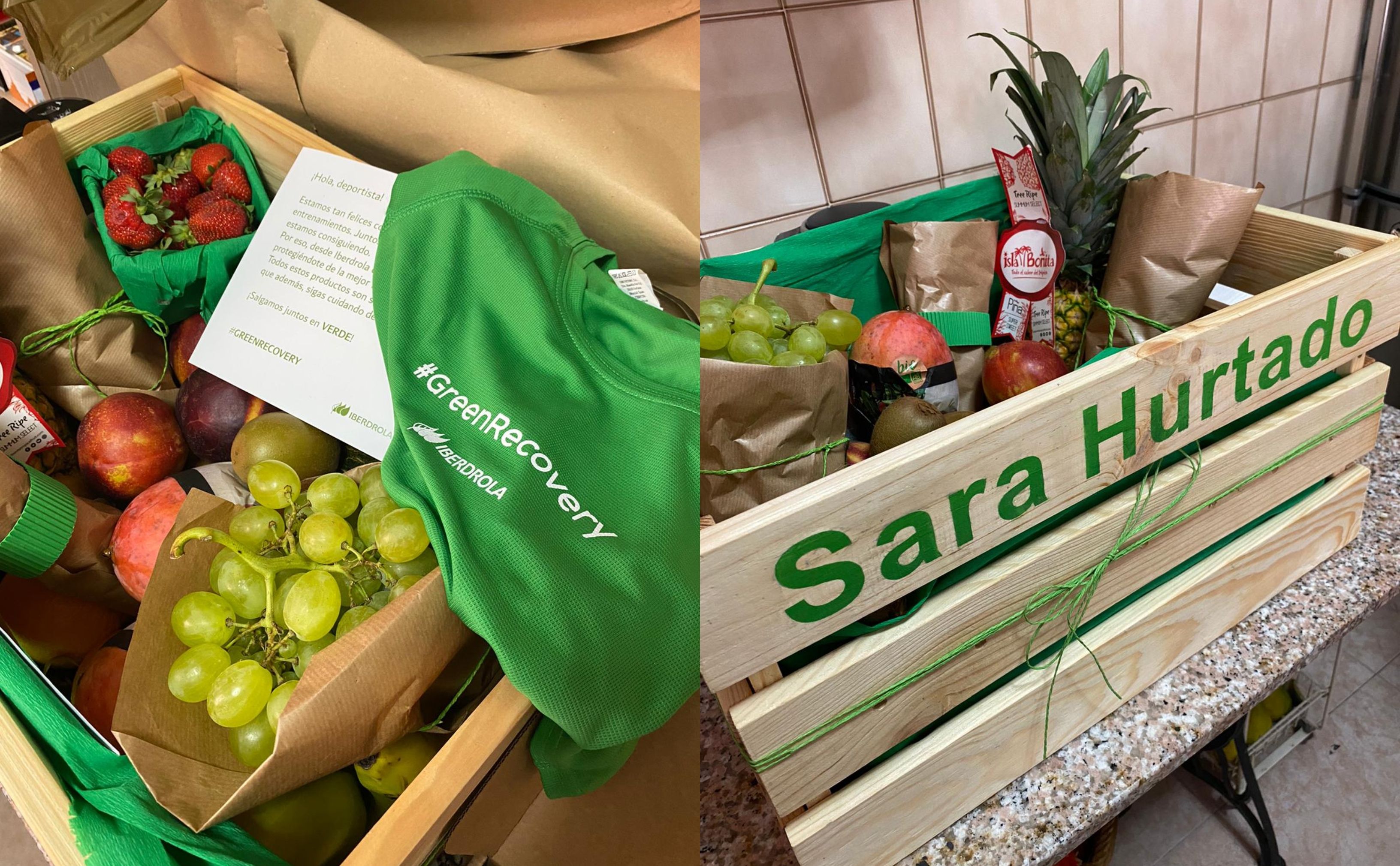  La caja que Iberdrola envió a Sara Hurtado para desearle una buena recuperación de su lesión.
