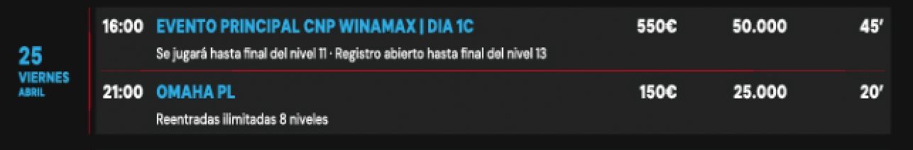 Calendario para el jueves