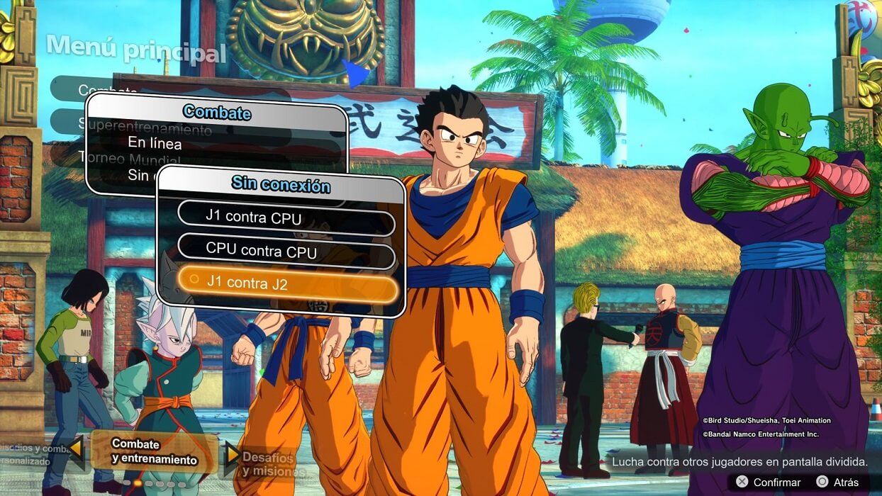  El menú principal de Dragon Ball Sparking! Zero para jugar JcJ en local.