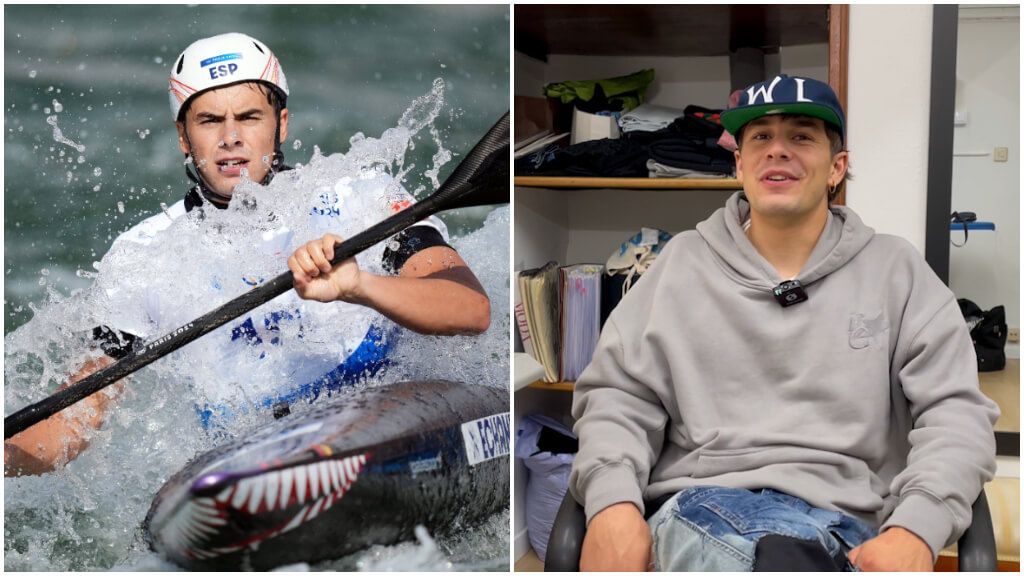  Pau Echaniz, que logró el bronce en K1 eslalon, en su taller de costura.