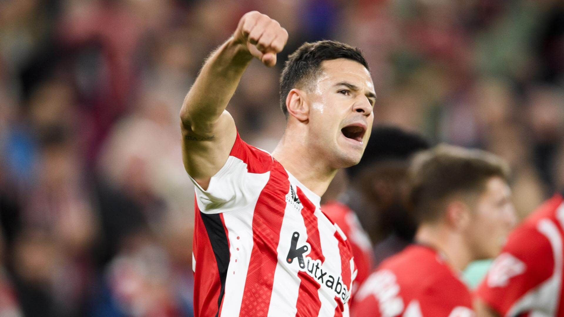  Gesto de Gorka Guruzeta tras marcar ante el Real Madrid en San Mamés.