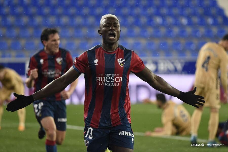  Patrick Soko celebra su gol en el Huesca-Eibar.