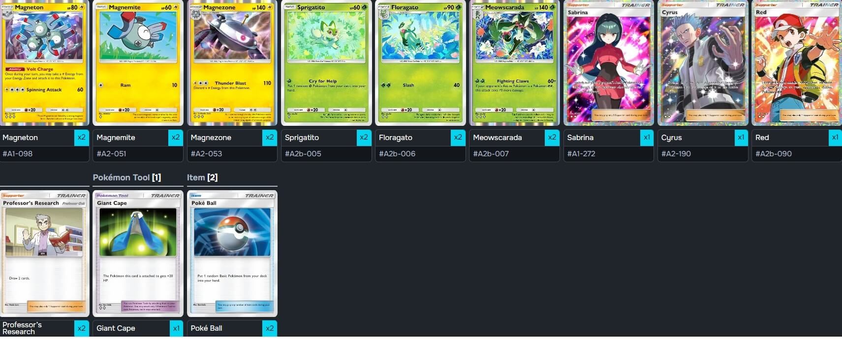  El mazo de Meowscarada con Magnezone en Pokémon Pocket.