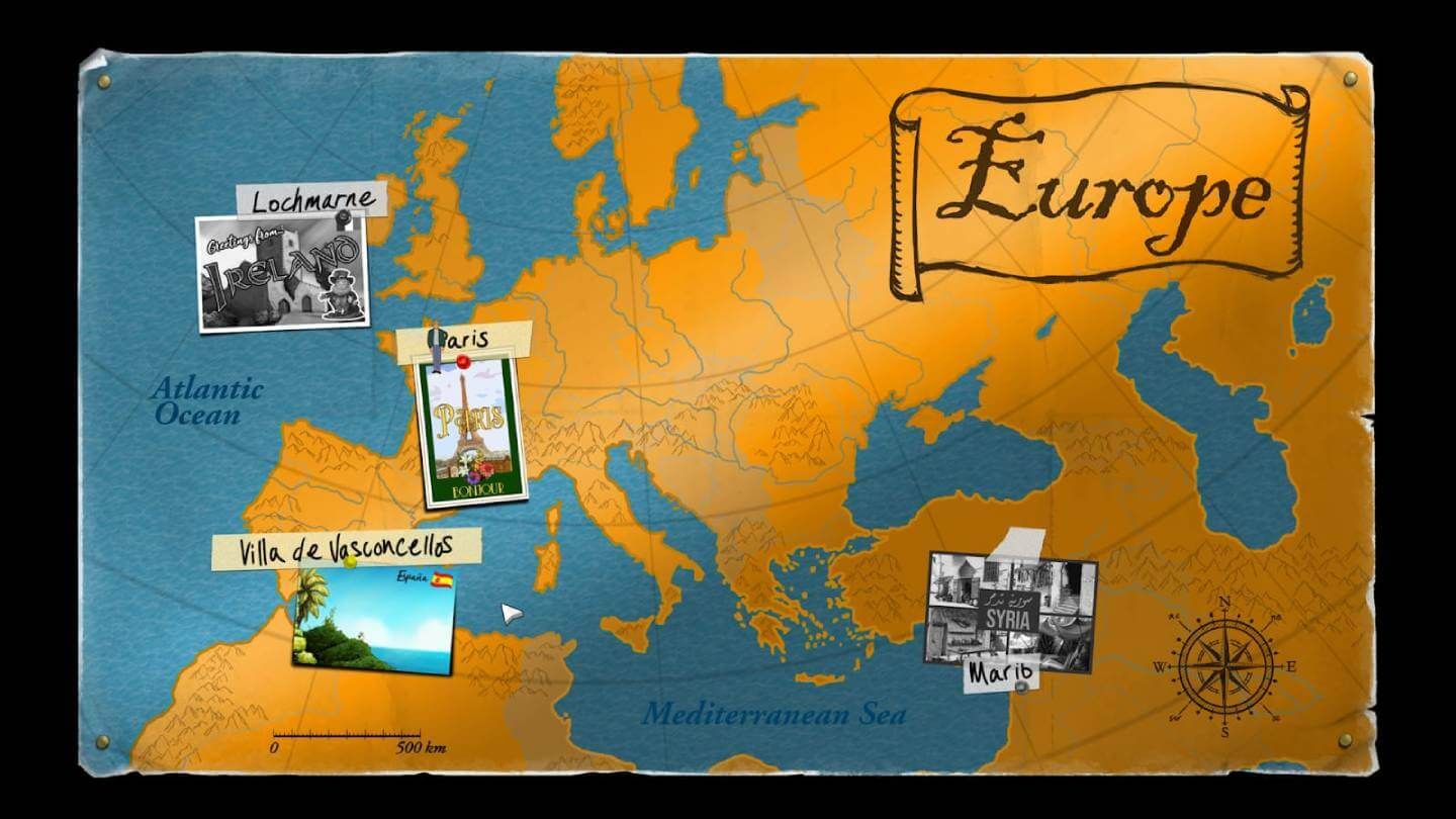 El mapa de Europa en Broken Sword - La leyenda de los templarios: Reforged