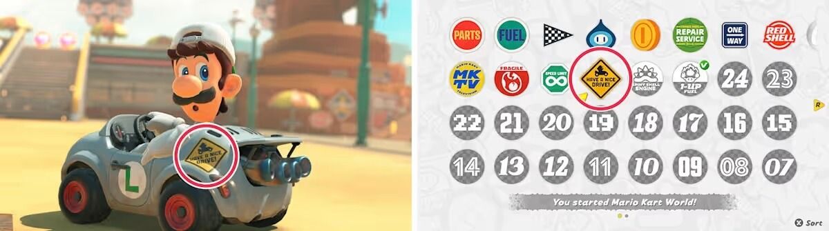  Los stickers coleccionables de Mario Kart World.