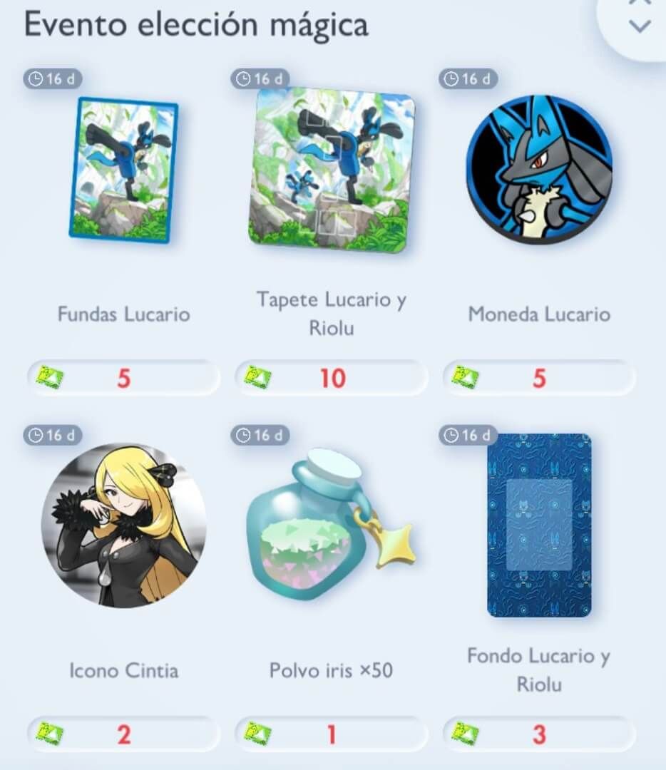 Los accesorios del evento de Pokémon Pocket con Lucario.