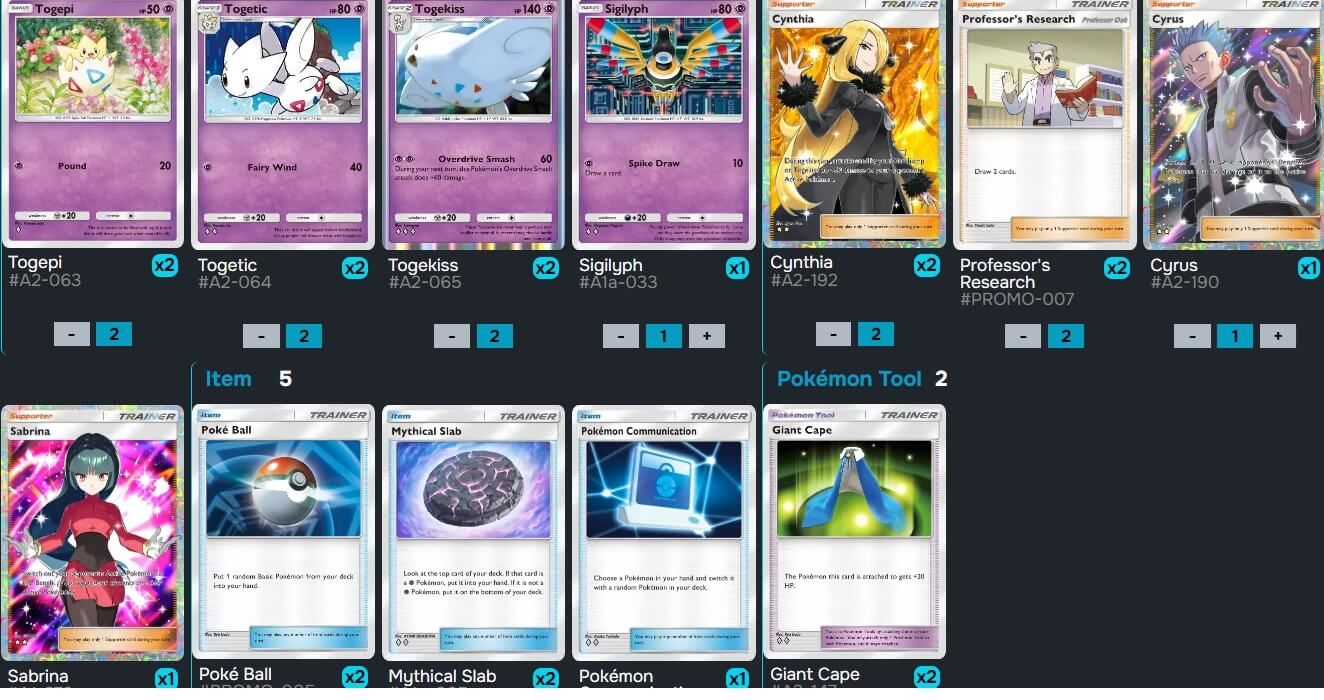  Togekiss y Cintia, los dos puntos fuertes de este mazo psíquico.