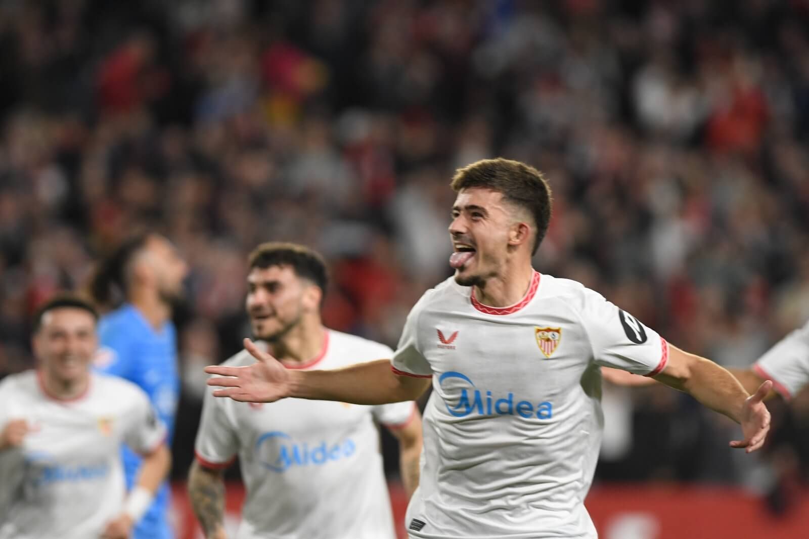 Kike Salas celebra su gol en el Sevilla-Mallorca.