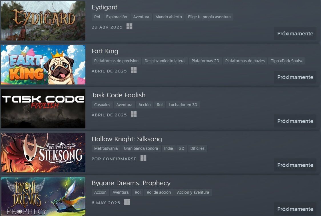  La rueda de juegos souls-like en Steam define a Silksong.