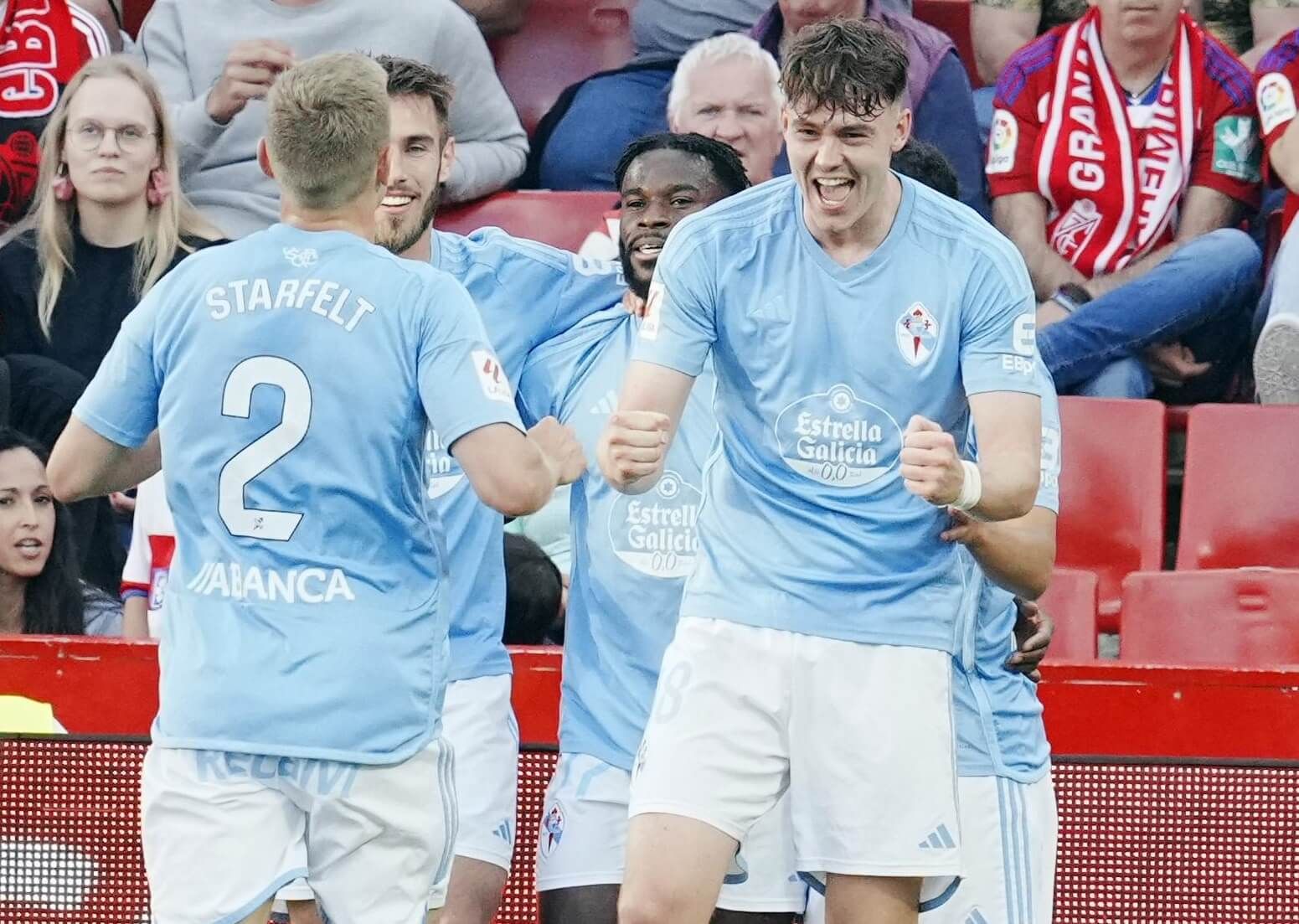 Strand Larsen celebra su gol al Granada.