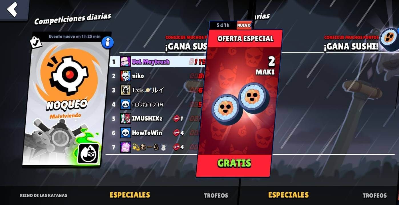 El bug visual de las Competiciones Diarias en Brawl Stars, con sushi gratis