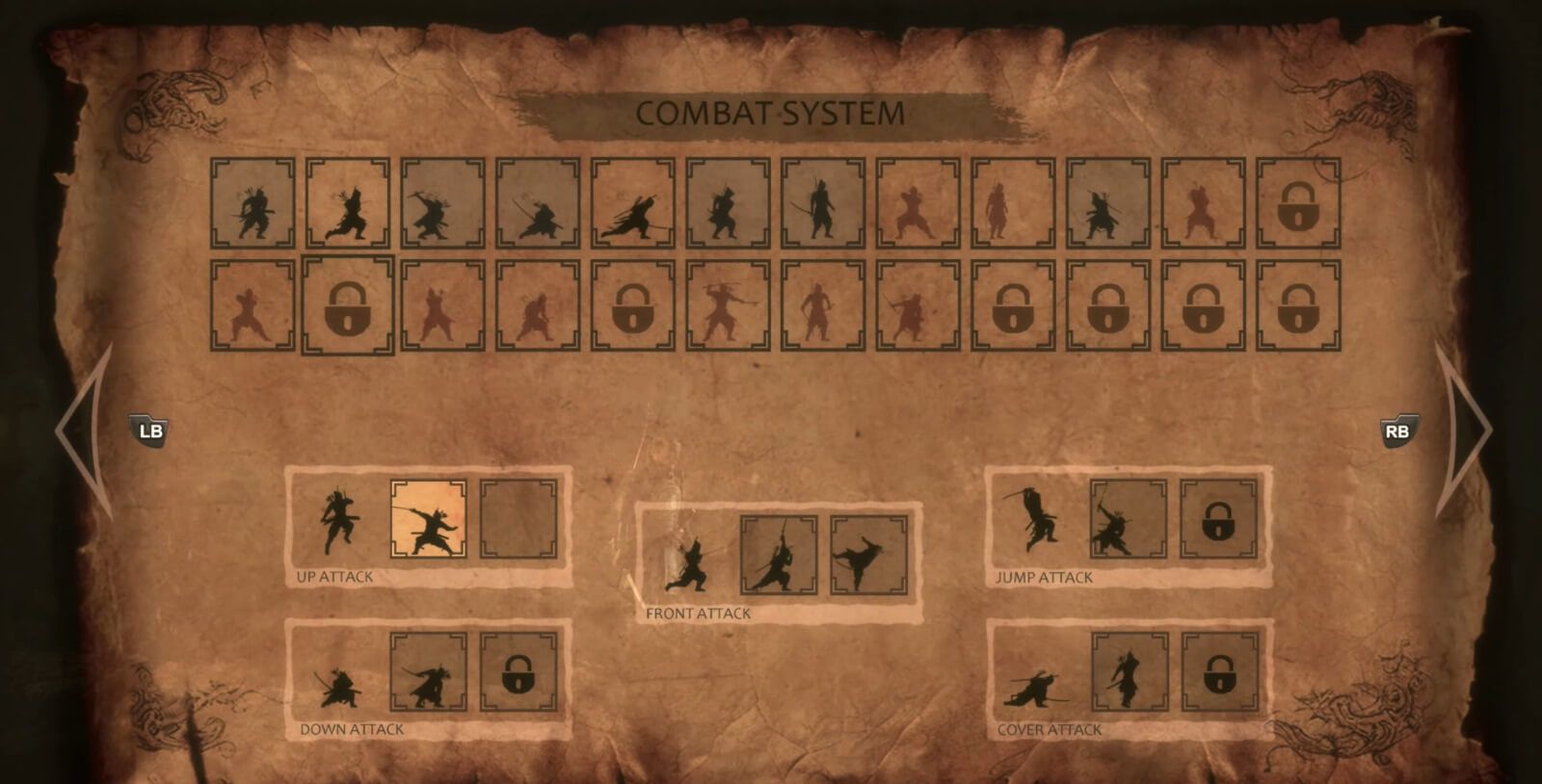  Captura de pantalla del menú de habilidades en The Spirit of the Samurai.