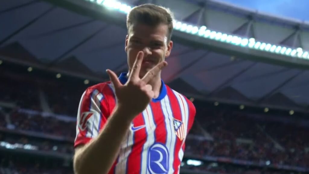  Alexander Sorloth, celebrando su tercer gol contra la Real Sociedad (DAZN)