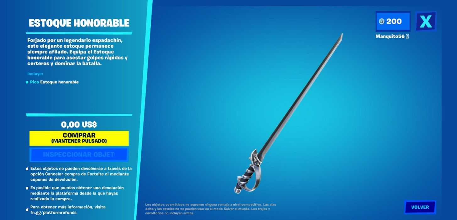 El estoque, un pico gratis para Fortnite en PC