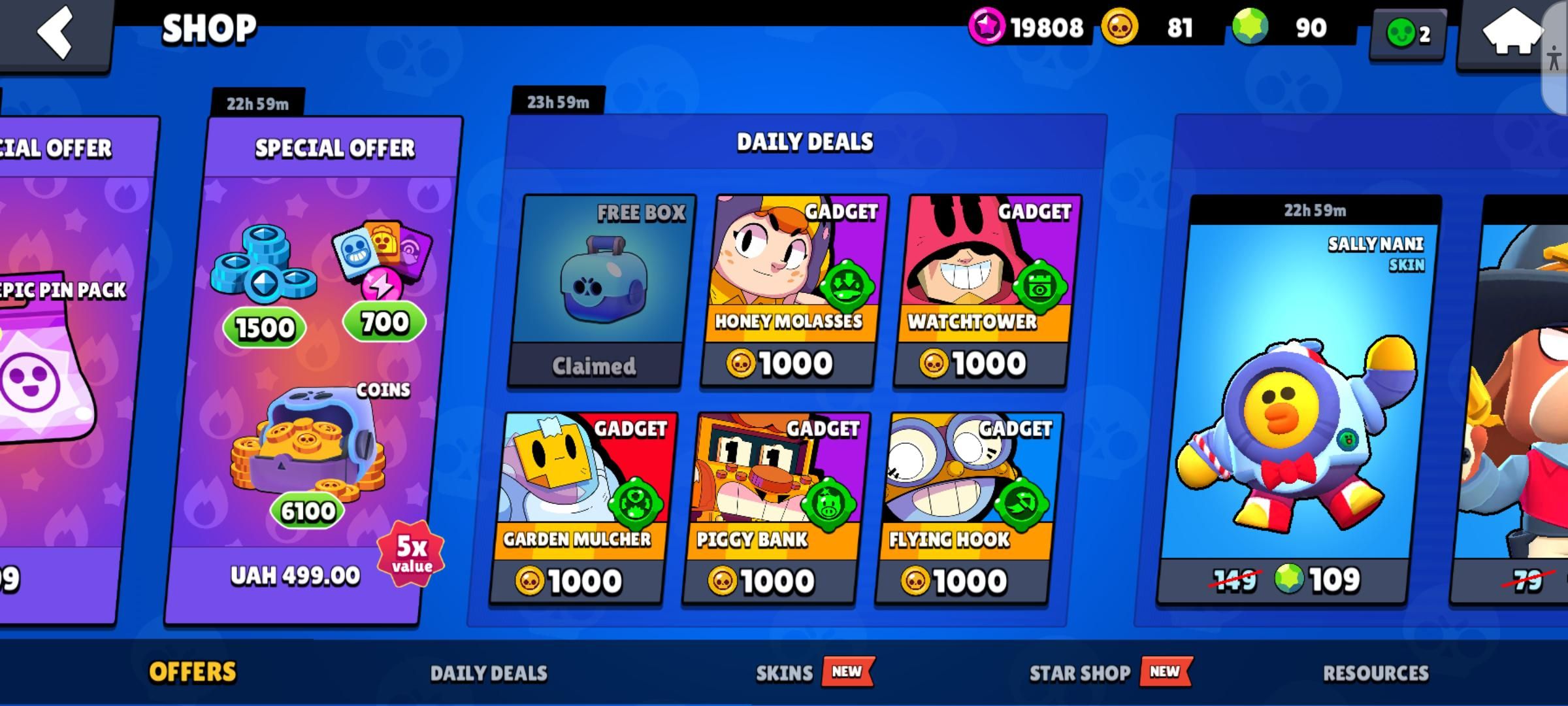 Los gadgets a la venta en la tienda de Brawl Stars