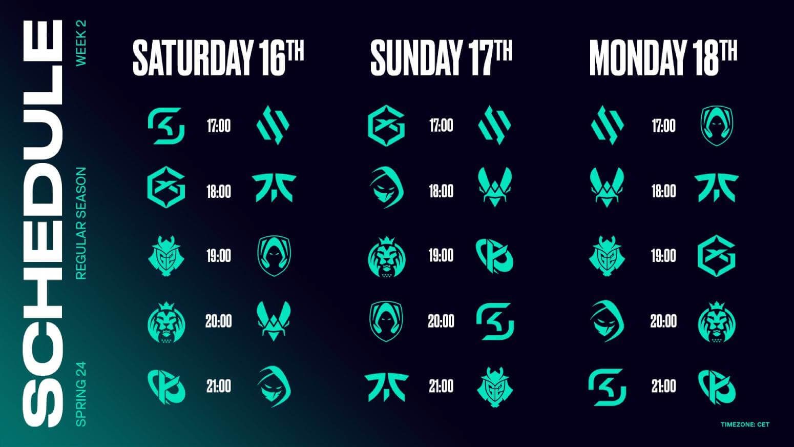 Los horarios de la semana 2 del Split de Primavera de LEC
